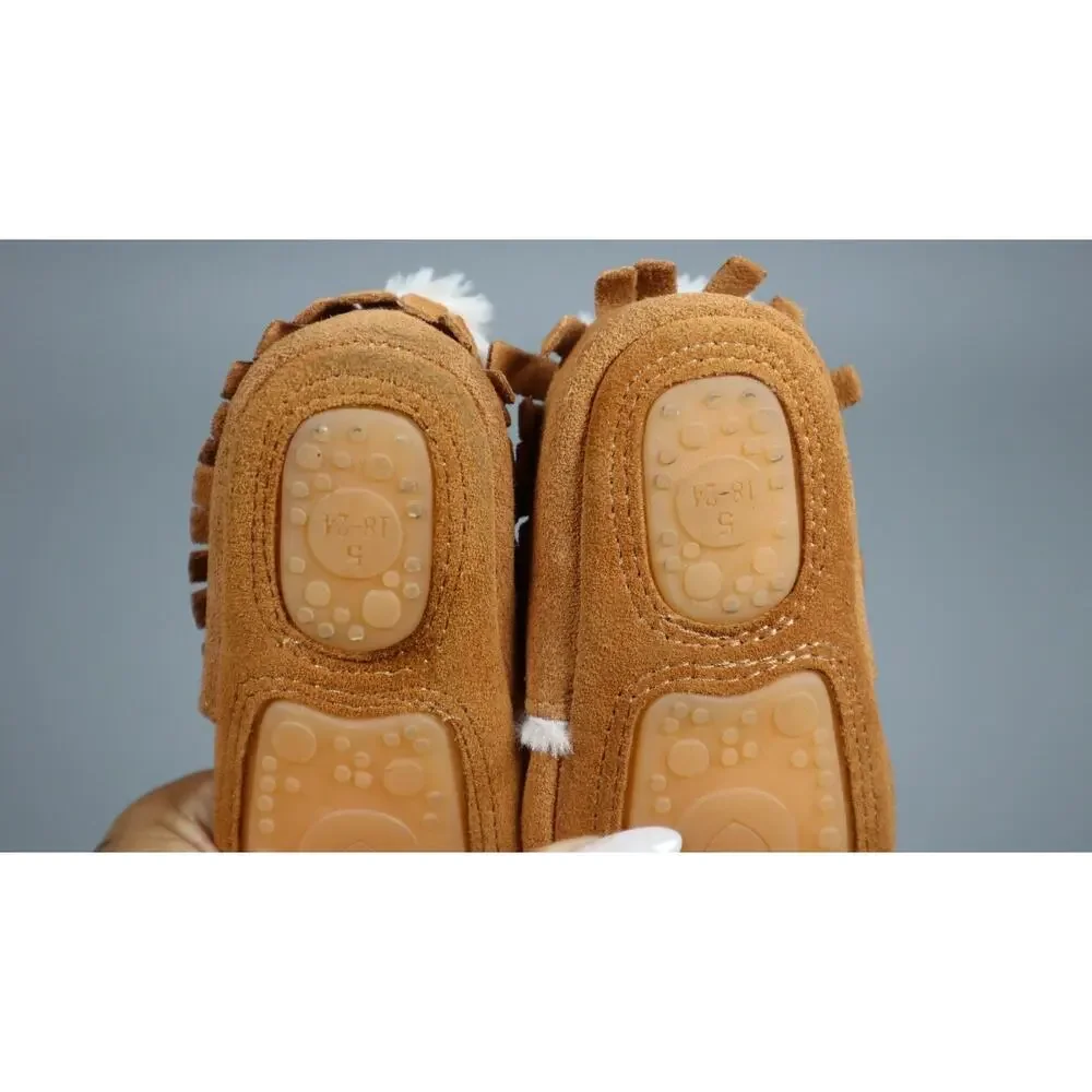 HONGTEYA Baby Moccasins with Fur Fleece Rubber Soles Warm Size 5